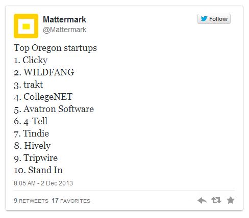 Mattermark's List of Top 10 Oregon Startups